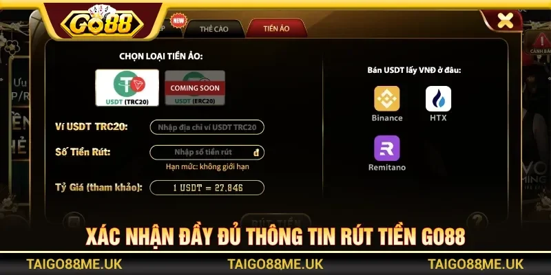 Kiểm tra dữ liệu gửi lệnh rút tiền GO88 chính xác