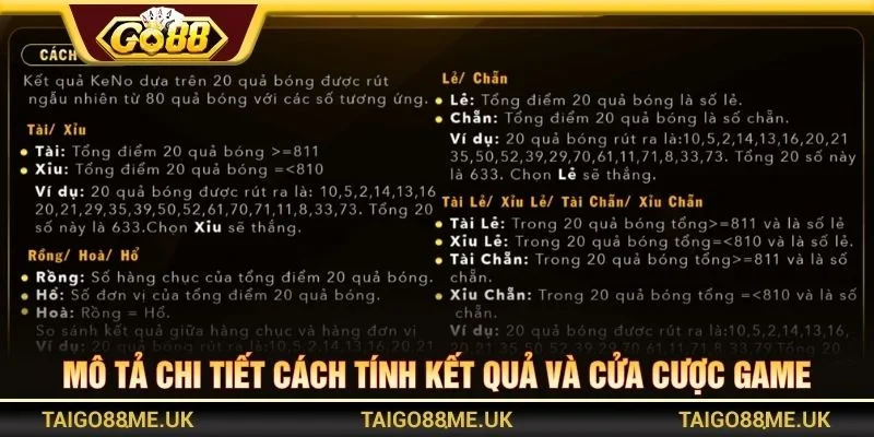 Mô tả chi tiết cách tính kết quả và cửa cược game