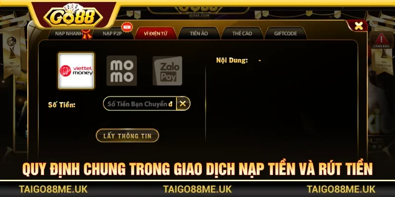 Quy định chung về nạp rút tiền